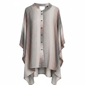 I.C by Connie K Lagenlook Earthtone Linen Stripe Pancho Batwing Top XL